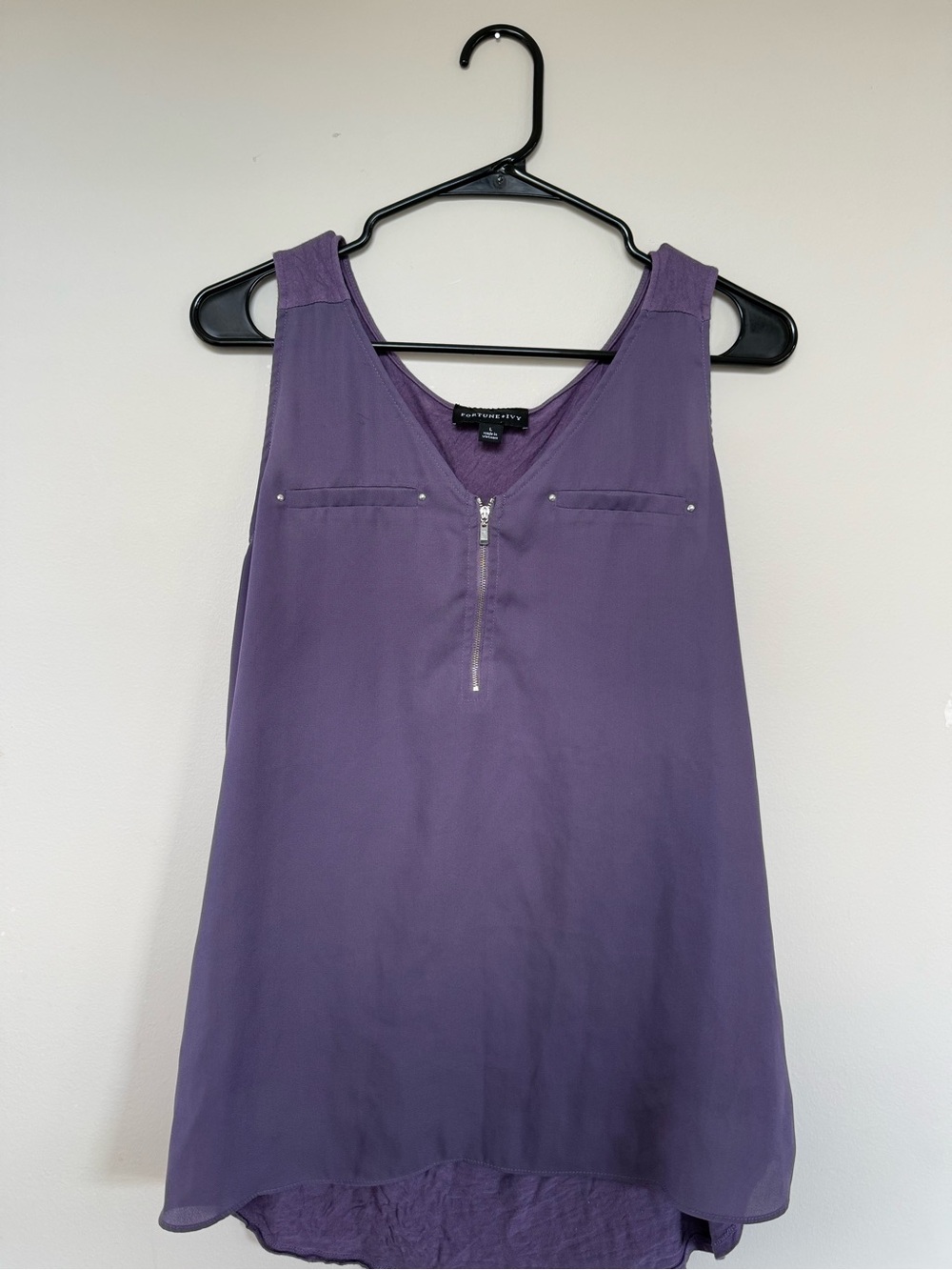 Fortune + Ivy Purple Zip-Front Tank Top Size Large